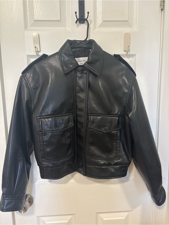 Babaton Jackets & Blazers - Babaton Black Faux Leather Bomber Jacket with Utility Pockets